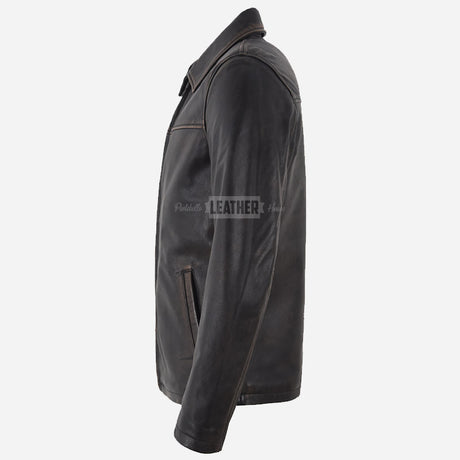 FRANKIE Men's Collared Vintage Leather Jacket