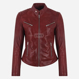 SYNA Women's Leather Racer Jacket Red