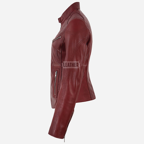 SYNA Women's Leather Racer Jacket Red
