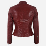 SYNA Women's Leather Racer Jacket Red