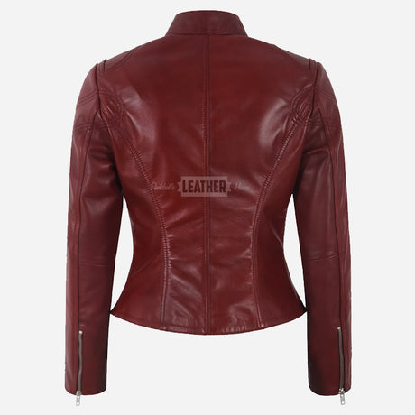SYNA Women's Leather Racer Jacket Red