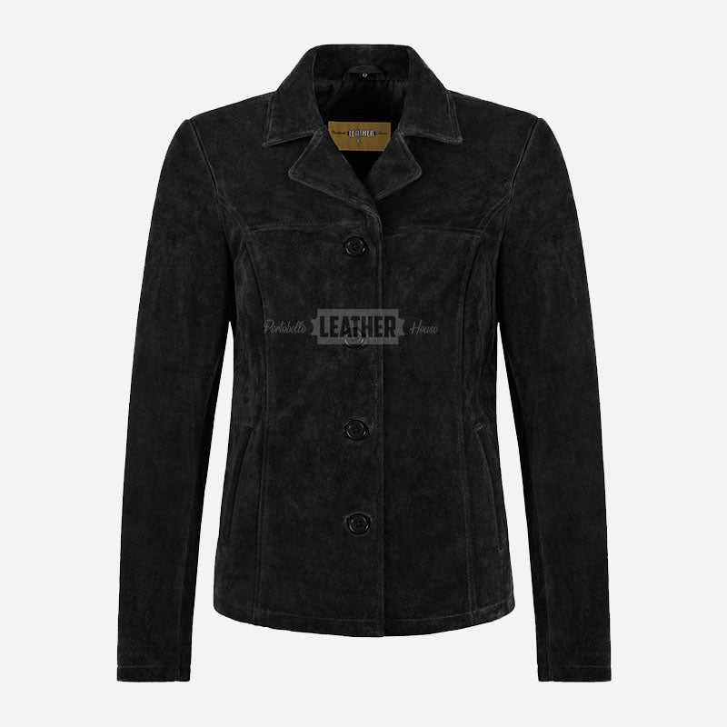 SELZA Women's Notch Collar Suede Jacket