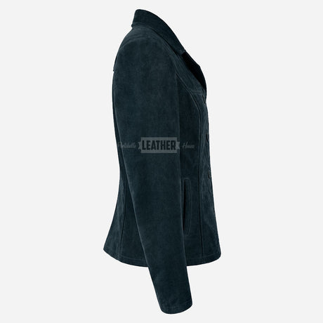 SELZA Women's Notch Collar Suede Jacket