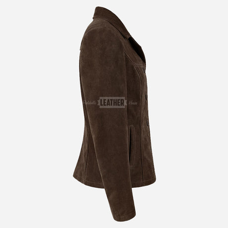 SELZA Women's Notch Collar Suede Jacket