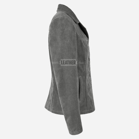 SELZA Women's Notch Collar Suede Jacket