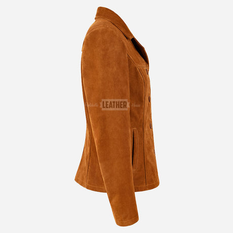 SELZA Women's Notch Collar Suede Jacket