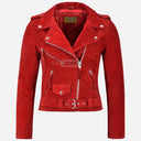 ZESSIA Women’s Fringe Suede Biker Jacket Red