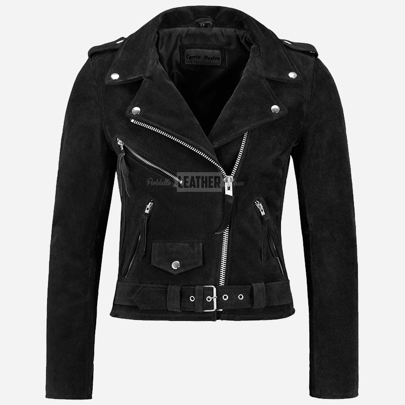 ASTRAE Women’s Suede Biker Jacket Black