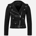 ASTRAE Women’s Suede Biker Jacket Black