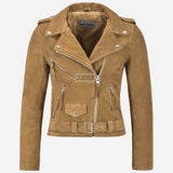 ASTRAE Women’s Suede Biker Jacket Beige