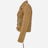 ASTRAE Women’s Suede Biker Jacket Beige