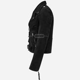 ASTRAE Women’s Suede Biker Jacket Black