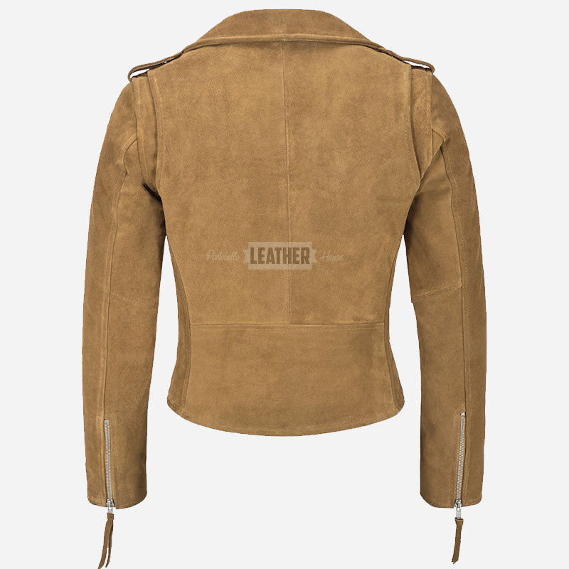 ASTRAE Women’s Suede Biker Jacket Beige