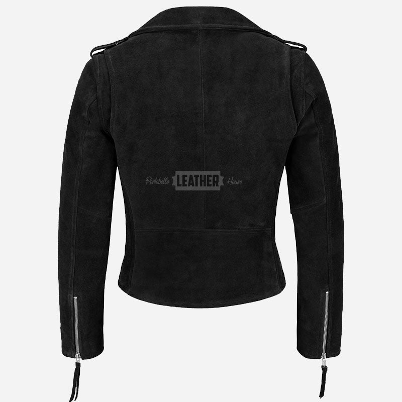 ASTRAE Women’s Suede Biker Jacket Black