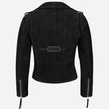 ASTRAE Women’s Suede Biker Jacket Black