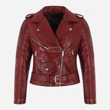 RILEN Women's Red Leather Biker Jacket