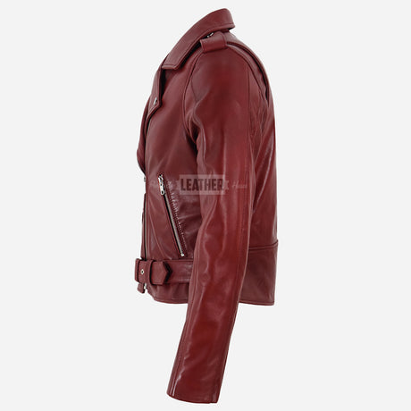 RILEN Women's Red Leather Biker Jacket