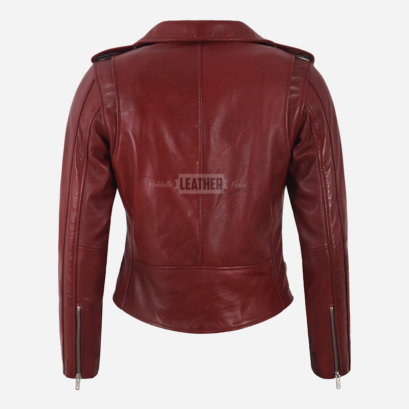 RILEN Women's Red Leather Biker Jacket