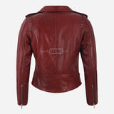 RILEN Women's Red Leather Biker Jacket