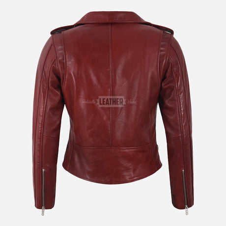 RILEN Women's Red Leather Biker Jacket