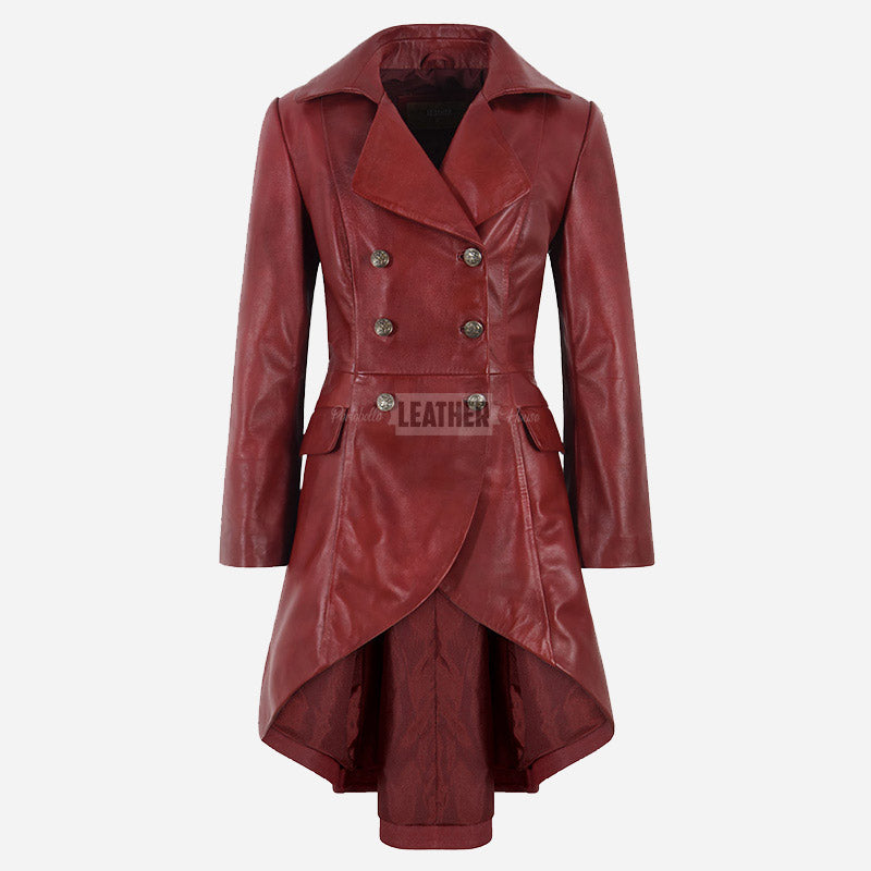 SOLENNE Women's Flared Bottom Leather Coat Red