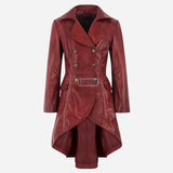 SOLENNE Women's Flared Bottom Leather Coat Red