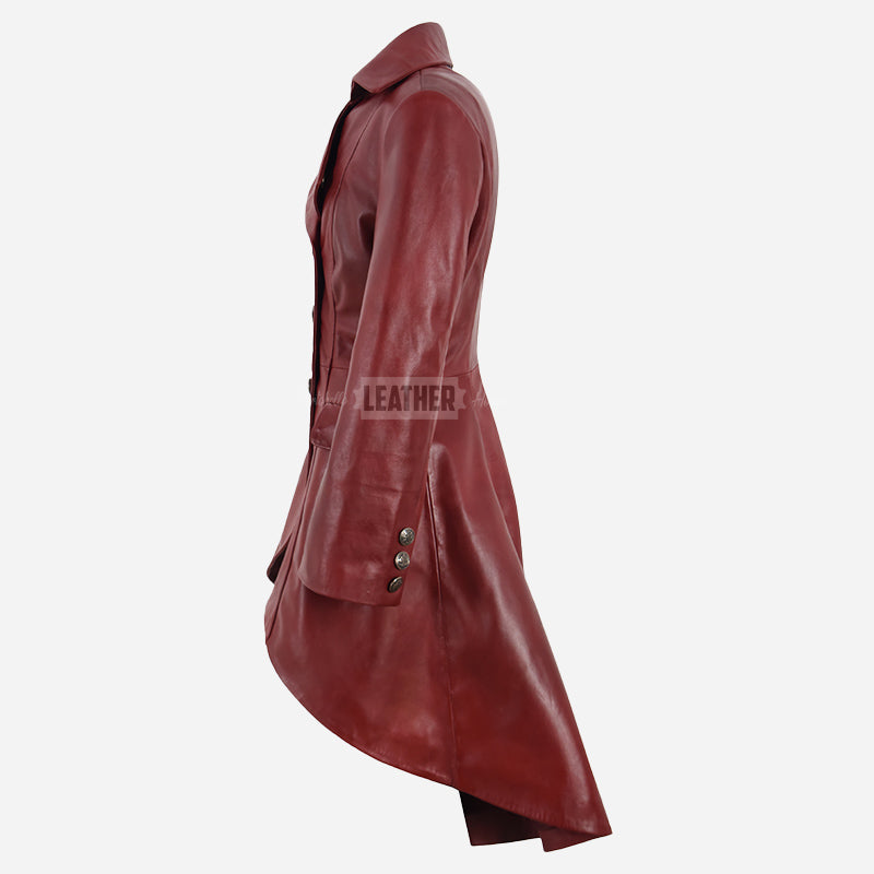 SOLENNE Women's Flared Bottom Leather Coat Red