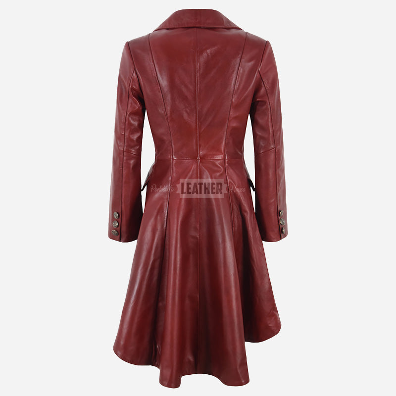 SOLENNE Women's Flared Bottom Leather Coat Red