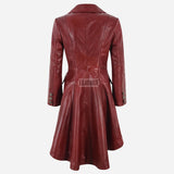 SOLENNE Women's Flared Bottom Leather Coat Red