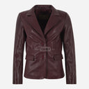 KAELIS Women's Leather Blazer in Burgundy
