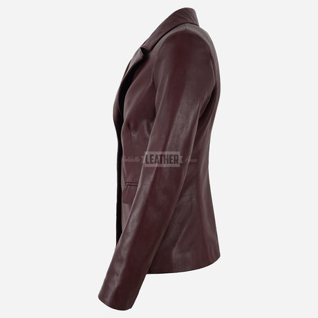 KAELIS Women's Leather Blazer in Burgundy