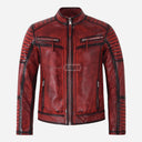 AZREN Men's Leather Biker Jacket Red Vintage