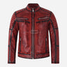 AZREN Men's Leather Biker Jacket Red Vintage