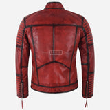 AZREN Men's Leather Biker Jacket Red Vintage