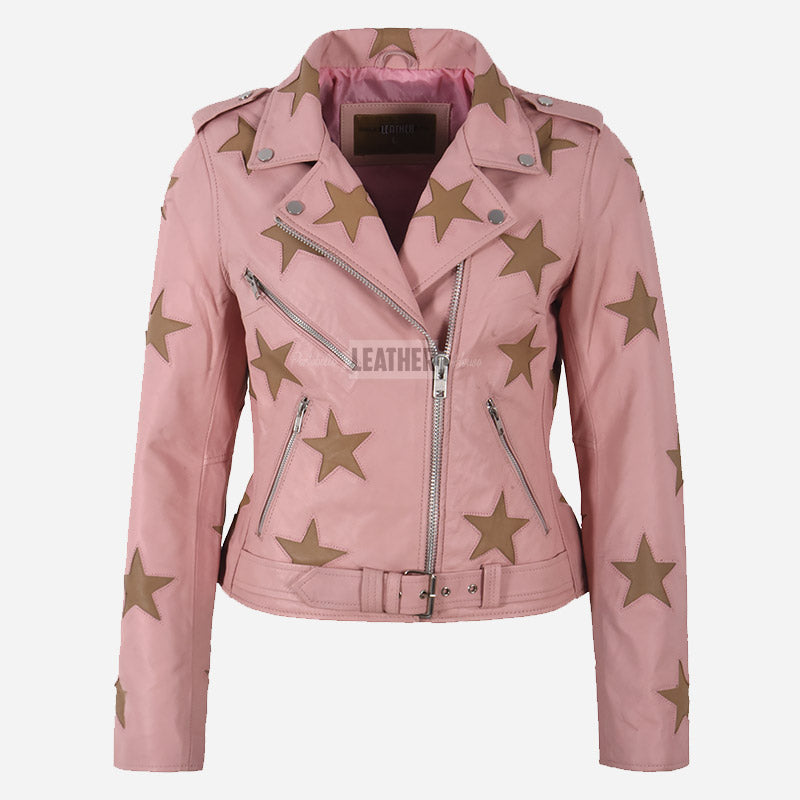 NOVA Women's Leather Jacket with Star Accents