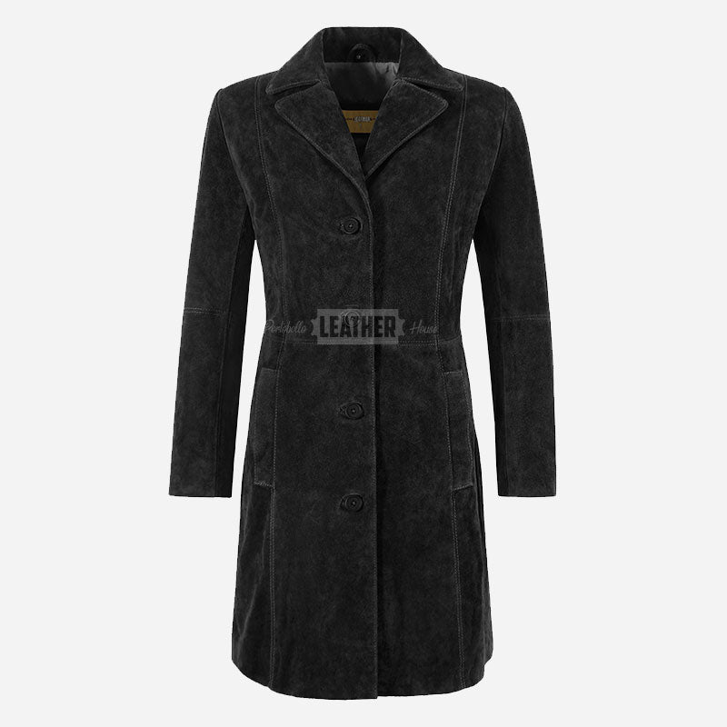 VIONNA Women's 3/4 Length Suede Coat Black