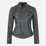 SYNA Women's Croc Print Leather Jacket