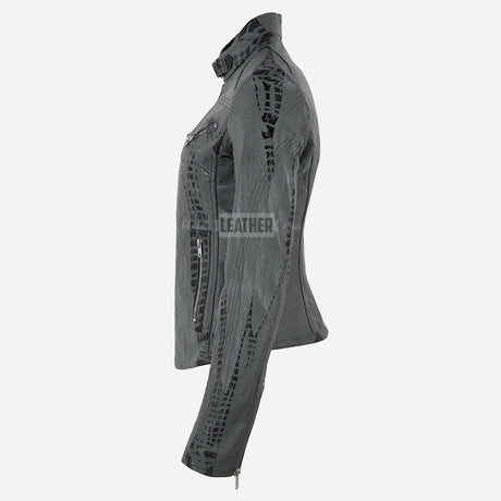 SYNA Women's Croc Print Leather Jacket