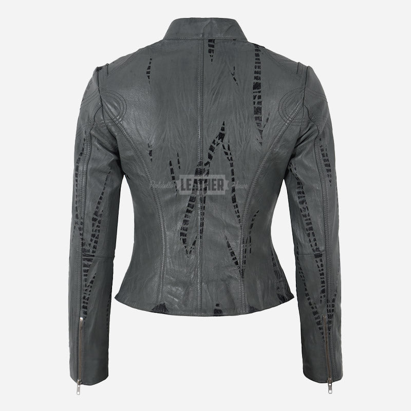 SYNA Women's Croc Print Leather Jacket
