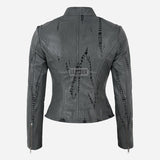 SYNA Women's Croc Print Leather Jacket