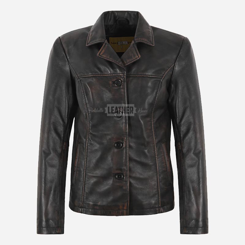 SELZA Women's Notch Collar Leather Jacket