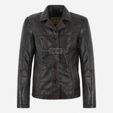 SELZA Women's Notch Collar Leather Jacket