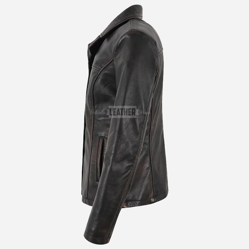 SELZA Women's Notch Collar Leather Jacket