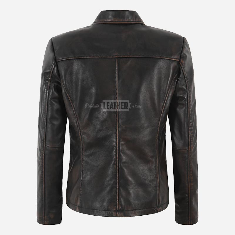 SELZA Women's Notch Collar Leather Jacket