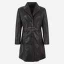 VIONNA Women's 3/4 Length Leather Coat Black Vintage