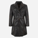 VIONNA Women's 3/4 Length Leather Coat Black Vintage