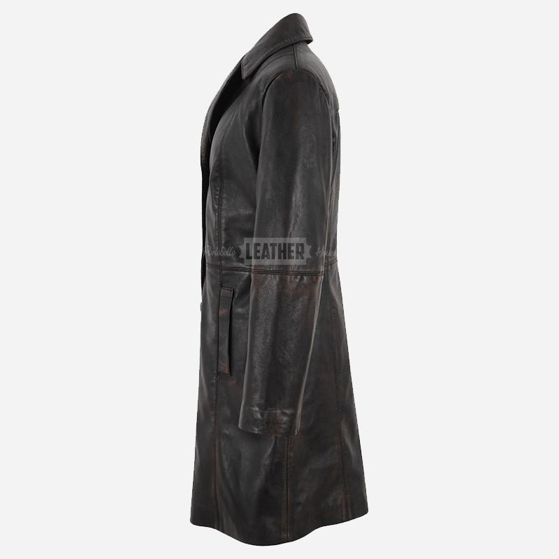 VIONNA Women's 3/4 Length Leather Coat Black Vintage