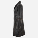 VIONNA Women's 3/4 Length Leather Coat Black Vintage
