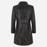 VIONNA Women's 3/4 Length Leather Coat Black Vintage