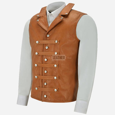 AURVAN Studded Leather Waistcoat with Laced Back
